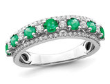 1/2 Carat (ctw) Emerald Band Ring in 14K White Gold with Diamonds 2/5 Carat (ctw)